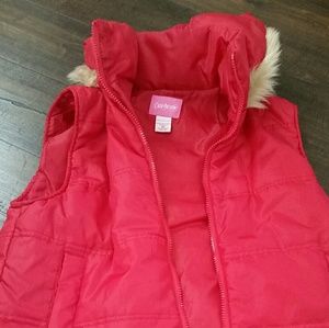 💣Red vest with faux fur hood and zipper